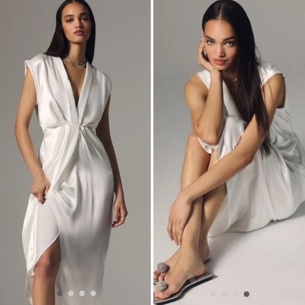Cream Satin Maxi Dress - Picture 10 of 12